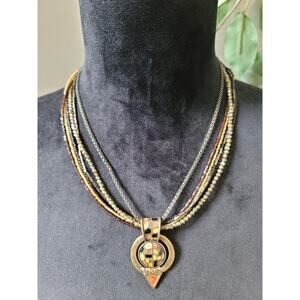 Chico's Multi Strand Beaded Necklace Geometric Pendant Lobster Clasp Jewelry